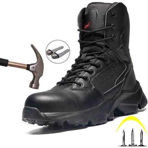Steel Toe Tactical Boots Men Outdoor Protective Military Army Combat Boots for Men High-quality Leather Hiking Trekking Shoes
