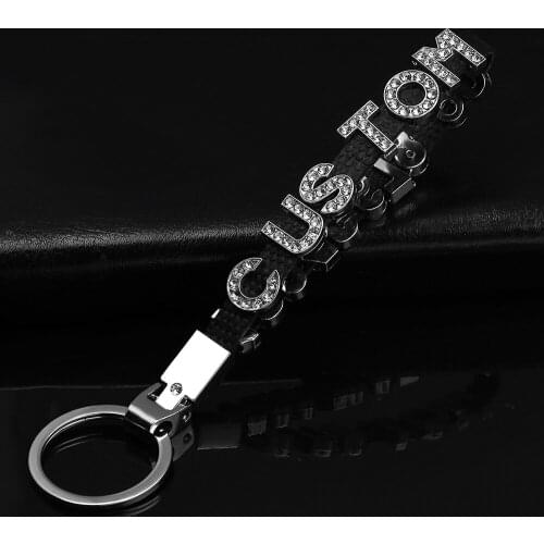 Custom Letter phone Number birthdate Keychain Silver Crystal Letters Leather rope chain key chains Women Men personlity keyring