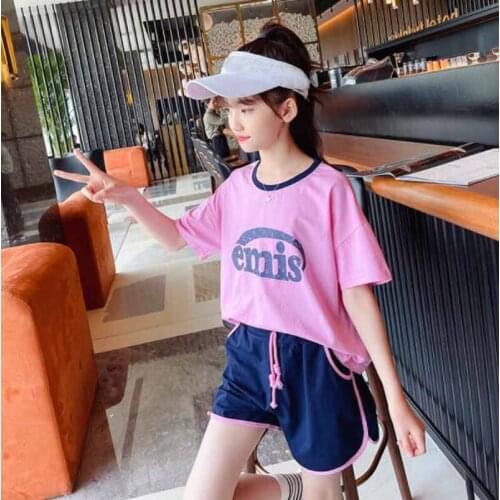 Cultiseed Big Girls Children Summer New Letter Print T-Shirts+Shorts 2pc Sets Clothing Kids Sports Holiday Beach Casual Suits