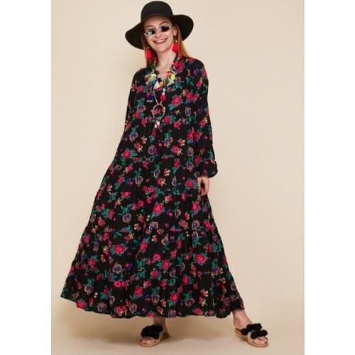 Long Phara Boho Dress 2021 New Fashion Bohemian Style Authentic Women Clothing Black Orange And Yellow Colors Cotton Fabric