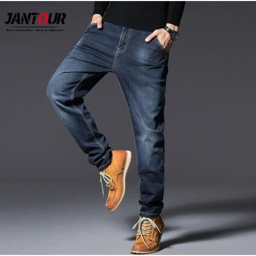Jantour Pantalones De Hombre Oversized Jeans Autumn Winter Business Casual 75%Cotton Baggy Jeans Blue Straight Men Jeans Size 48