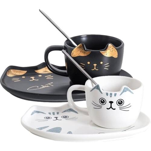 European Coffee Cup Saucer Spoon Set 200ml Luxury Handmade Ceramic Mug Creative Lovely Cartoon Tea Cup Cafe Party Drinkware