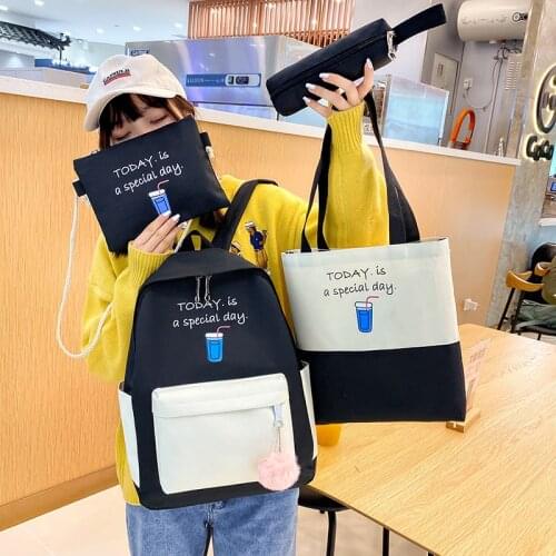 4 pcs sets canvas Schoolbags For Teenage Girls Female Children Shoulder Bags New Trend Female Backpack Fashion Women Backpack