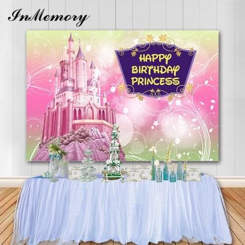 Inmemory Pink Princess Photography Background Castle Girl Birthday Party Photo Backgrounds Customize Banner Vinyl Photocall