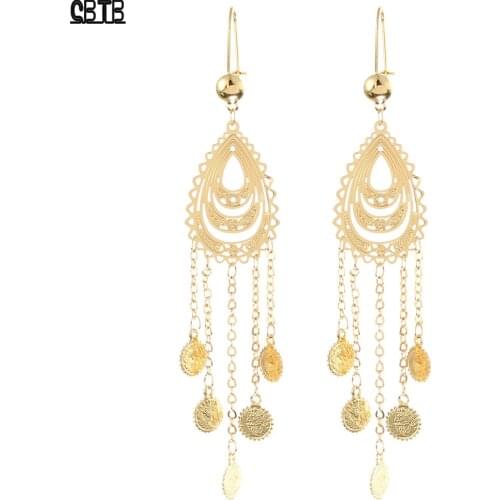 Exquisite Drop-shaped Non-fading Gold Pendant Earrings Muslim Islamic Women Banquet Wedding Luxury Jewelry Accessories