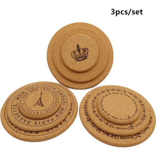 30sets/lot 1cm Thick Round Cork Coaster Cup Mug Plate Mat 3pcs/set Coffee Tea Placemat Heat Resistant Kitchen Decor Natural Eco