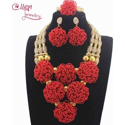 African New Chunky Bib Fuschia Red Crystal Sets Nigerian Wedding Bridal/Women Beads Necklace Jewelry Set Free Shipping W14043