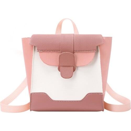 Mini Womens Lightweight PU Leather Backpack Fashion Patchwork Color Block Shoulder Bag Travel Daypack for Daily Use