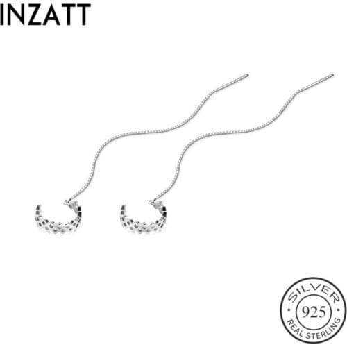 INZATT Minimalist Chain Tassel Drop Earrings For Fashion Women Party Real 925 Sterling Silver Geometry Fine Jewelry Cute Gift