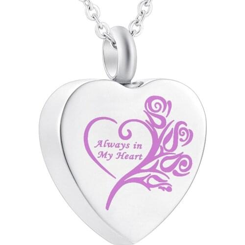 12 Colors Fashion Always in My Heart Cremation Jewelry Ashes Urn Necklace For Keepsake Gift Funeral Pendant with Funnel Kits