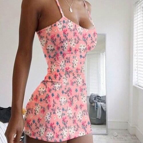 Fashionable Flower Print Sleeveless Dress Sexy Mid Waist Suspender Mini Skirt Temperament Commuter Summer Open Back Dress