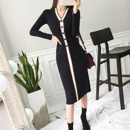 Fashion women new arrival simple knit soft basic dress party high quality casual autumn winter warm slim patchwork pencil dress