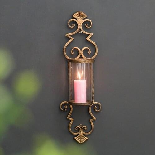 Wall Hanging Iron Holder Candle Metal Gold Retro Wall Candle Holders Nordic Candlestick Wedding Bougeoir Tea Light Holder