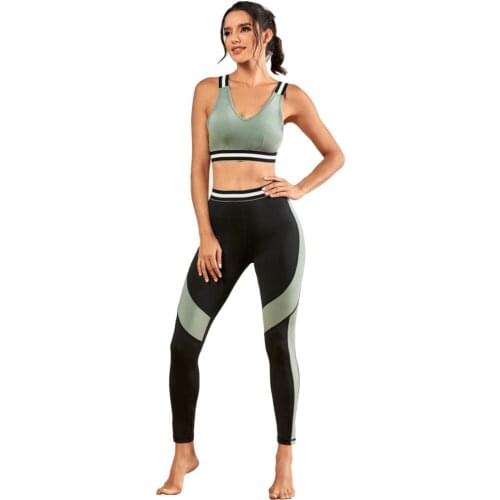 2021 New Women Yoga Set Leggings And Tops Fitness Sports Suits Gym Clothing Yoga Bra And Color Patchwork Leggings Running Suit