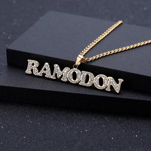 Personalized Name Necklace Iced Out Pendant Diamond Charm Custom Gold Stainless Steel Cuban Chain Nameplate Personalized Jewelry
