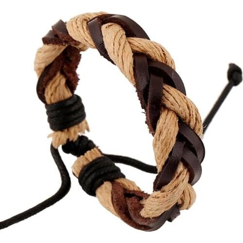 Casual Vintage Hand-woven Bracelet Hemp Rope Leather Bangles Woman Man Retro Jewelry Bohemia Handmade Wristband Holiday Bileklik