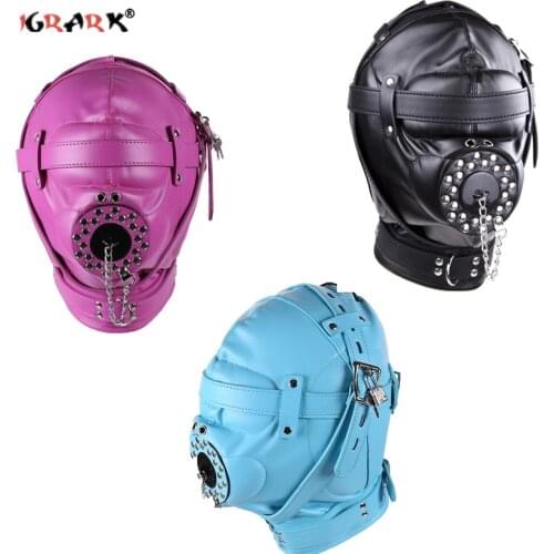 SM Leather Padded Hood Blindfold,Headgear Harness Mask, BDSM Bondage Slave Fetish,Sex Toys For Women Men Couples Accessories