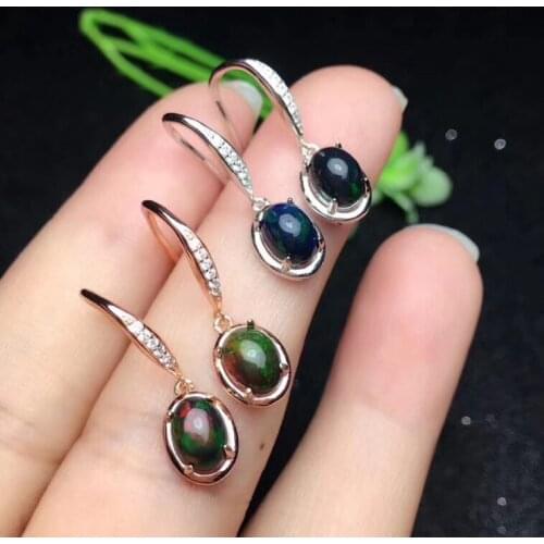 The Best Gift for Your Wife Black OPal Earring 925 Sterling Silver Fahshion Natural Real Black Opal Earring