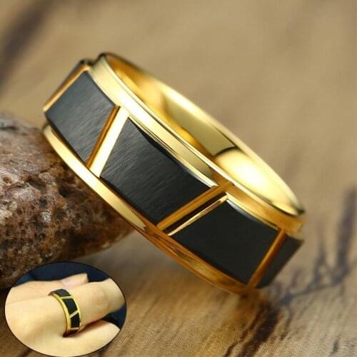 Simple Trimming Designed Rings for Men Gold and Black Color 8MM Tungsten Carbide Wedding Bands Anel Jewelry