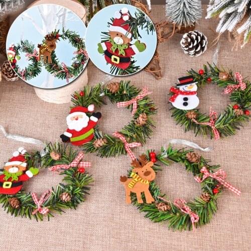 15CM Christmas Wreath Xmas Tree Circle Hanging Pendant Ornaments Bowknot Snowman Claus Santa Deer Christmas Wreath Garland Decor