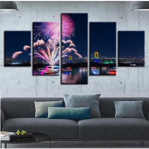 Modern Frame HD Printed Wall Art Pictures 5 Pieces City Buildings Poster Room Home Decor Living Room Landscape Canvas Painting