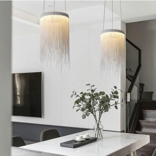 Nordic Loft Chain Led Chandelier Modern Tassel Aluminum Chain Bedroom Dining room Cafe Aisle Decoration Light Fixtures