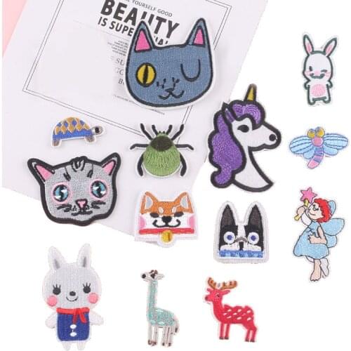 Cat Unicorn Animal Fabric Embroidered Patch Cap Clothes Sticker Bag Sew Iron On Applique DIY Apparel Sewing Clothing Accessories
