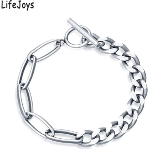 Toggle Bracelet OT Buckle Stainless Steel Cuban Chain Link Bracelet For Women Men Hip Hop Jewelry Minimalist Silver Color 8mm