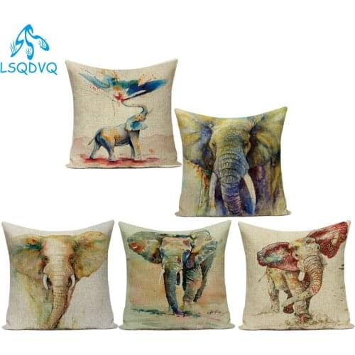 Vintage Style African 3D Animals Elephant Decorative Pillows Case Polyester Sofa Cushion Cover for Living Room Decoration
