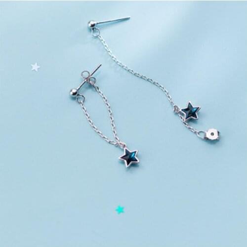 Hot Style S925 Sterling Silver Damgle Earrings Fashion Simple Sweet Blue Star Zircon Drop Earring for Party Daily