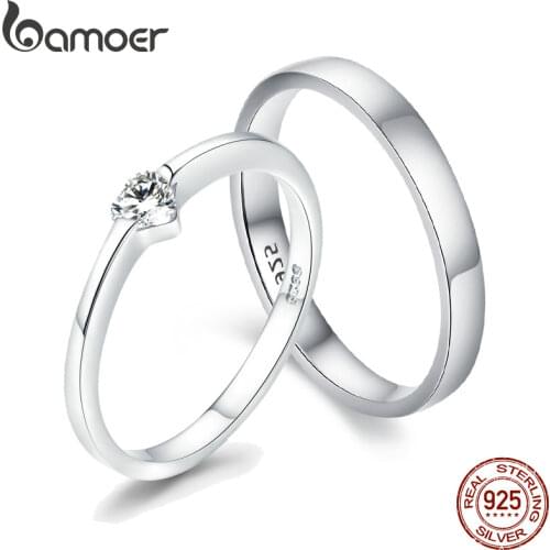 Bamoer Simple Classic Basic Silver Ring Set Women 925 Sterling Silver Love Engagement Wedding Jewelry Minimalistic Small Ring