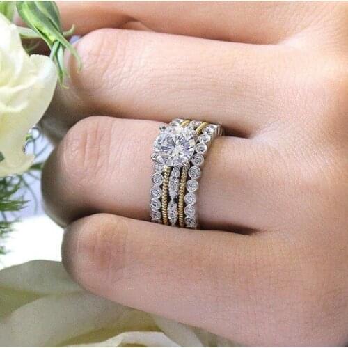Three rows of Zircons Round CZ Wedding Ring for Woman Party Finger Jewelry Gift Dropshipping