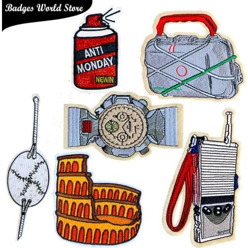1 Pcs Colosseum, watches, walkie-talkies, bags Cartoon icon Iron on Patch for Clothing DIY Strip Clothes Patchwork Custom Badges