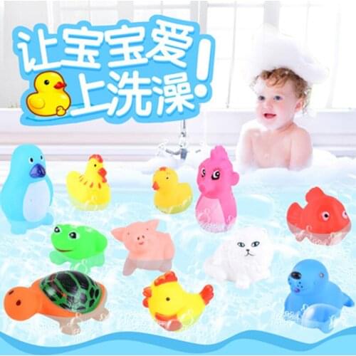 12Pcs Cute Animal bath toys for children colorful Soft Rubber Float Squeeze Sound Squeaky Bathing Toy For Children