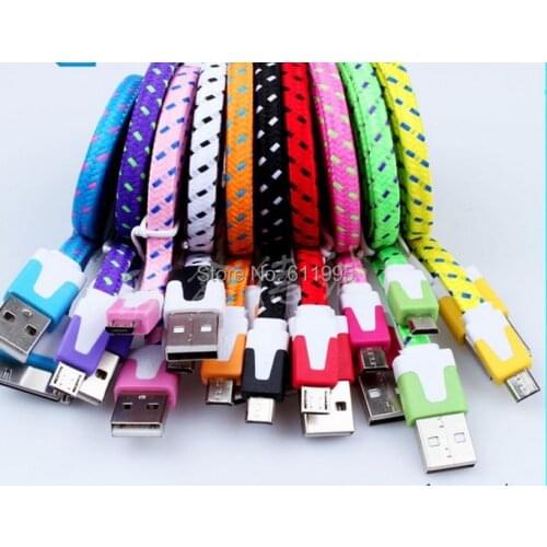 200pcs/lot 1m Micro Flat noodle Braided USB Charger cable for Blackberry HTC SAMSUNG Galaxy S4