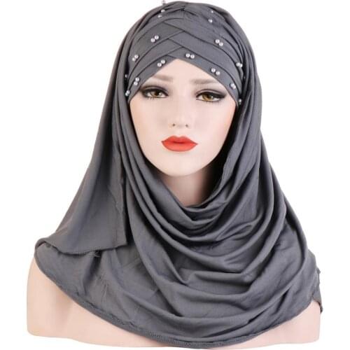 2020 Stretchy jersey forehead cross hijab cotton muslim scarf ready to wear instand hijabs turban femme musulman arab headscarf
