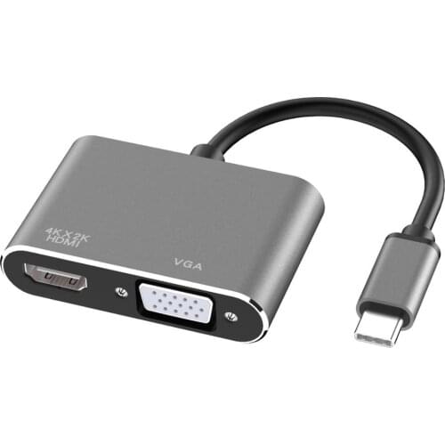 2 In 1 Aluminum Alloy Type C Adapter USB C To HDMI VGA 4k*2k