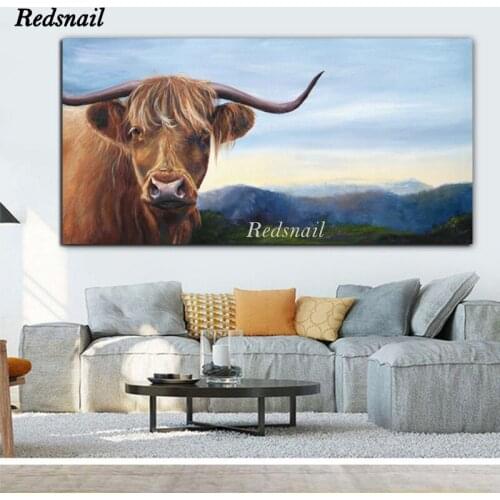 Large Alpine cattle cow Highland Cow Art 5D DIY Diamond painting Cross stitch Full Diamond embroidery mosaic Wall Art EE929