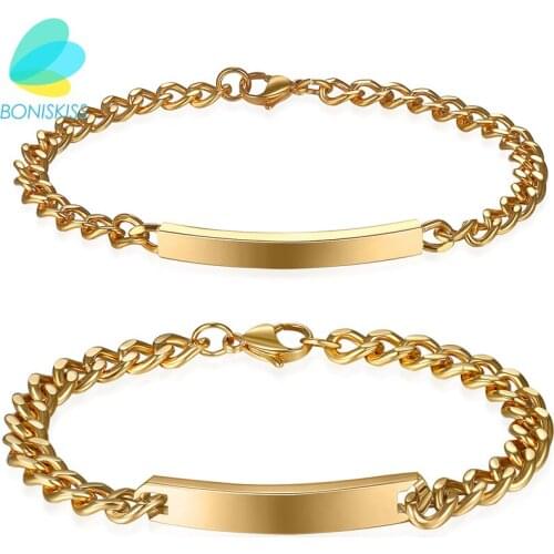 Boniskiss Stainless Steel Bracelets Gold Jewelry Charms Lovers Gift Bracelet Wedding Jewellery For Men Women(Accept Engrave)