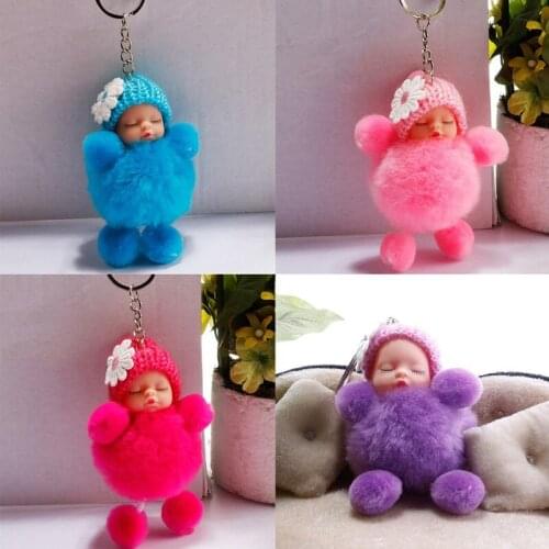 Sleeping Baby Dolls Keychain Car Keyring Holder Bag Backpack Pendant Charm Key Chains Plush Fur Key Holder Lovely Doll Toys
