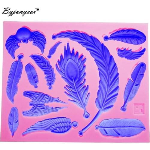 Byjunyeor M419 New Feather UV Resin Silicone Mold Fondant Chocolate Candy Gumpaste Lollipop Crystal Epoxy Soft Clay Bake Tools
