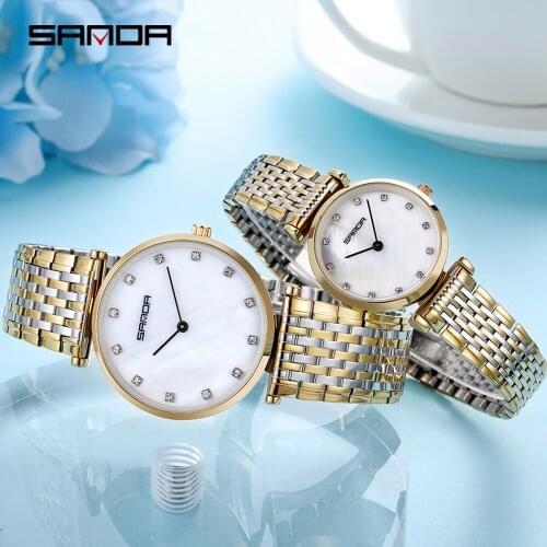 Sanda Couple Watch Pair Men And Women Top Brand Luxury Silver Quartz Clock Male Female Gift Watch Lover Souvenir Relogios Casais