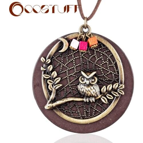 Long Necklace Wood Women Fashion 2021 Suspension Jewelry For the on Neck Decoration Bijouterie Choker Gifts Owl Female Pendant