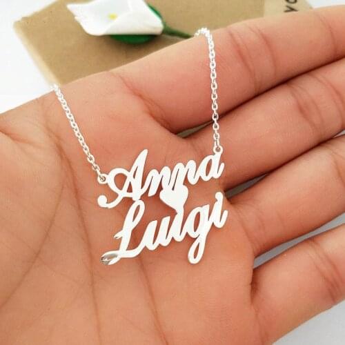 Custom Double Names Necklace Silver Gold Chain Stainless Steel Customized Personalized Two Names With Heart Charm Couple Gift