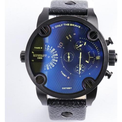 Two Time Zone Couple Wristwatch Stainless Steel Band Big Dial Round Watch Waterproof Cowskin Band Fashion Wrist Watch