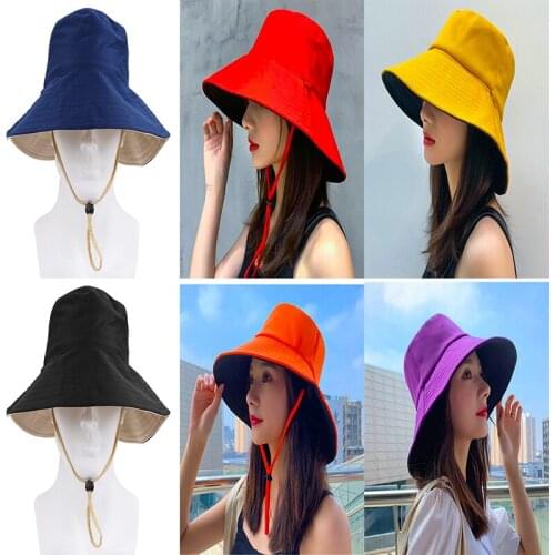 Double-sided Fisherman Hat Female Basin Hat Japanese Wild Anti-ultraviolet Large Eaves Leisure Sun-proof Sun Hat