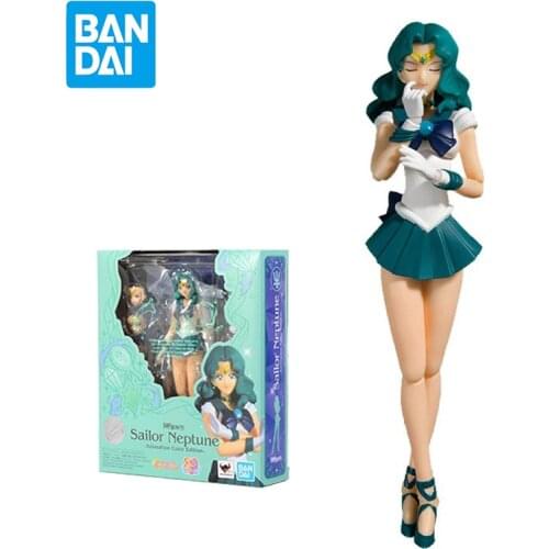 Original Bandai SHF Sailor Moon Sailor Neptune Animated version Action Figure PVC Anime Model Doll Decoration Toy Birthday Gift