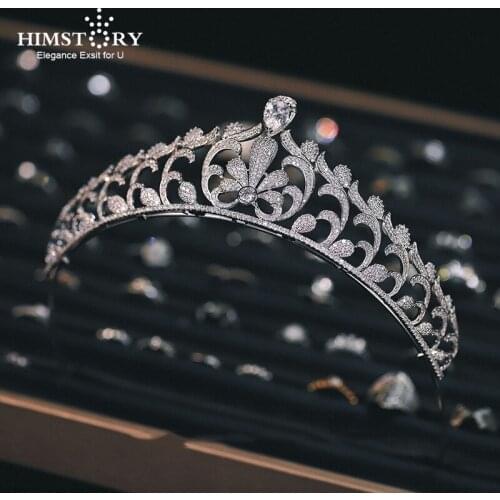 HIMSTORY Luxury European Royal Headdress Crown AAA CZ Crystal Princess Beauty Pageant Engagement Wedding Bridal Hair Accessories