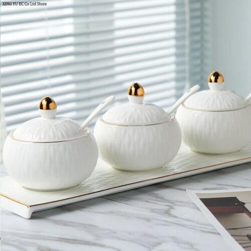 European-style Ceramic Seasoning Jar Three-piece Set Household Seasoning Pot Creative Kitchen Supplies Seasoning Box Salt Shaker