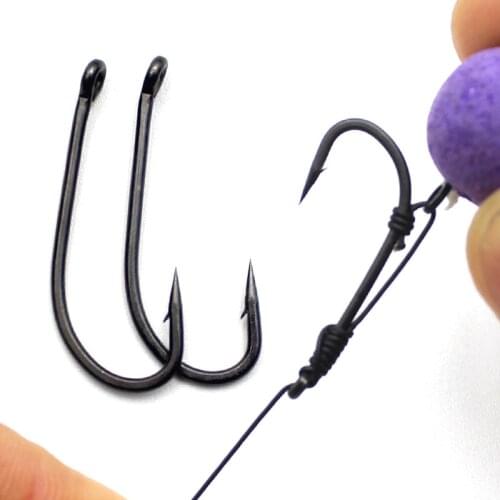 20PCS PTFE Coated Carp Fishing D Rig Hooks High Carbon Steel Matte Black Barbed Hook For Carp Rigs Making Fishing Accessories